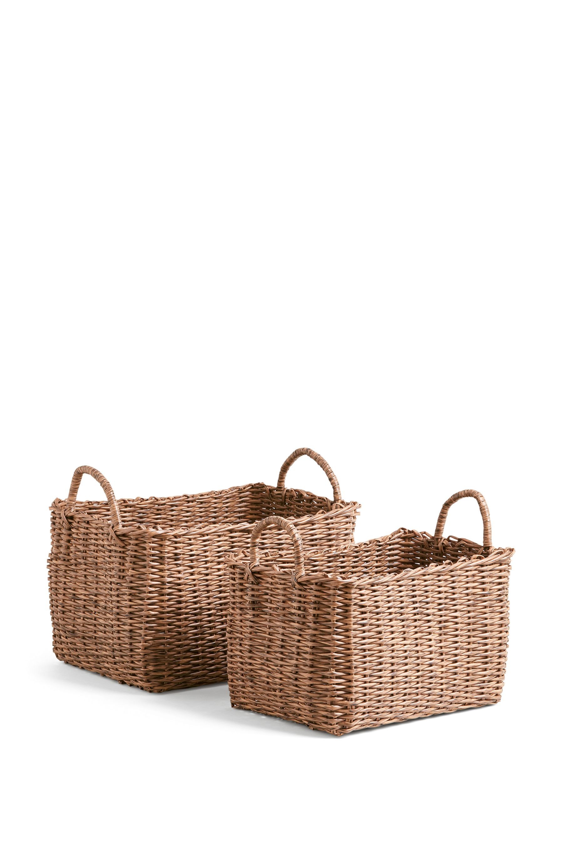 Plastic Wicker Storage Set of 2 Baskets