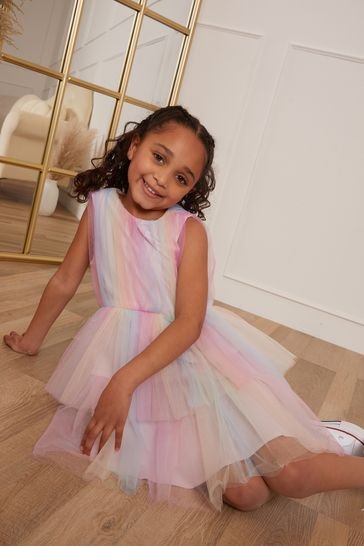 Chi Chi London Girls Rainbow Tiered Tulle Midi Dress