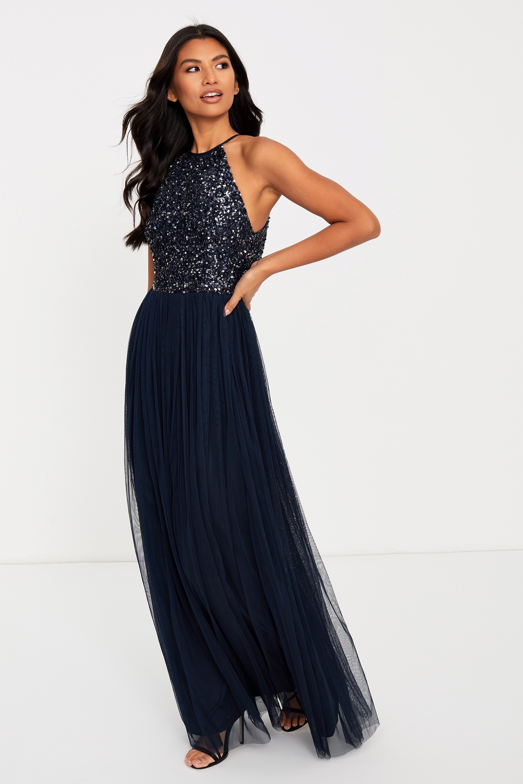 Maya Halterneck Delicate Sequin Maxi Dress Regular