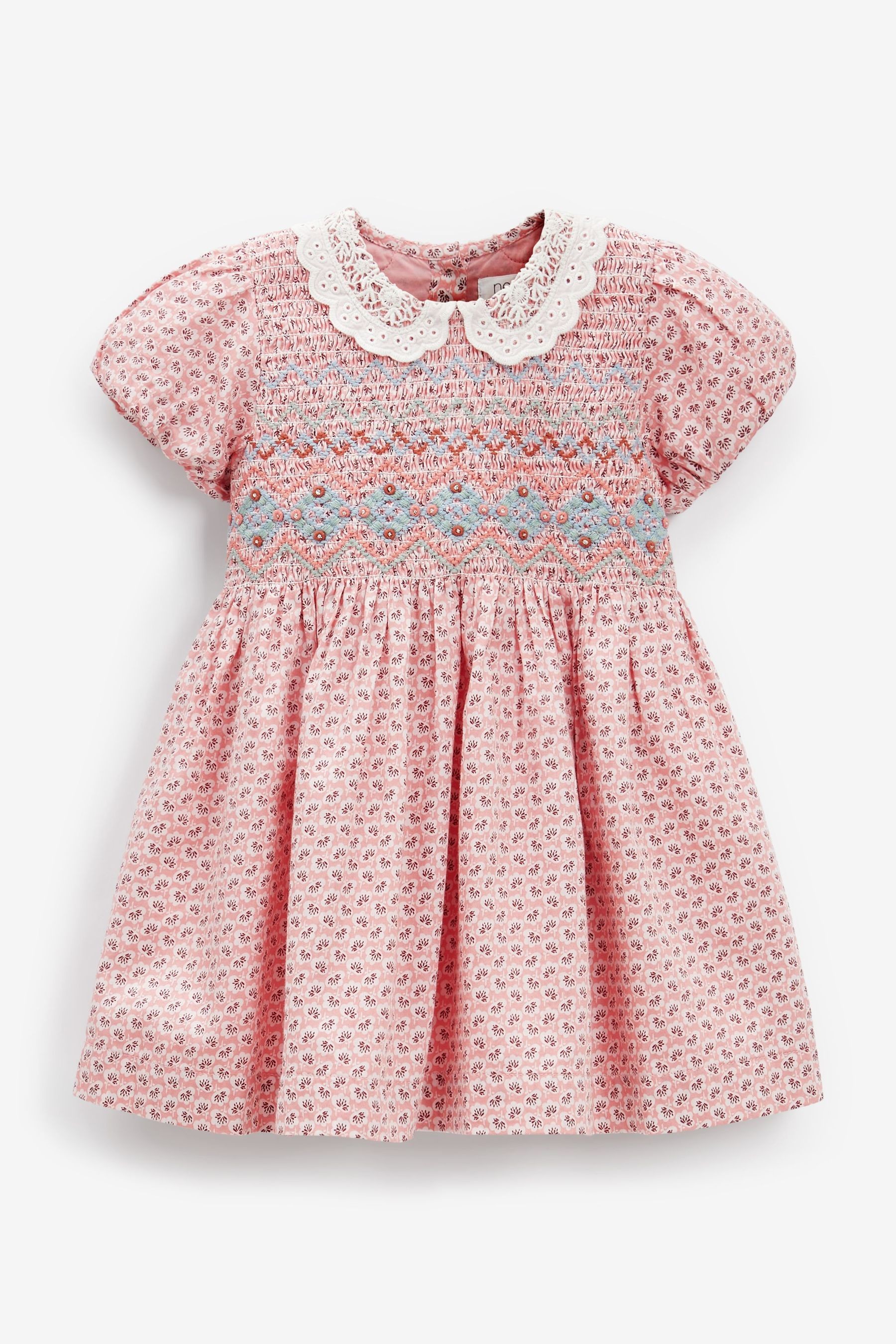 Lace Collar Shirred Cotton Dress (3mths-8yrs)