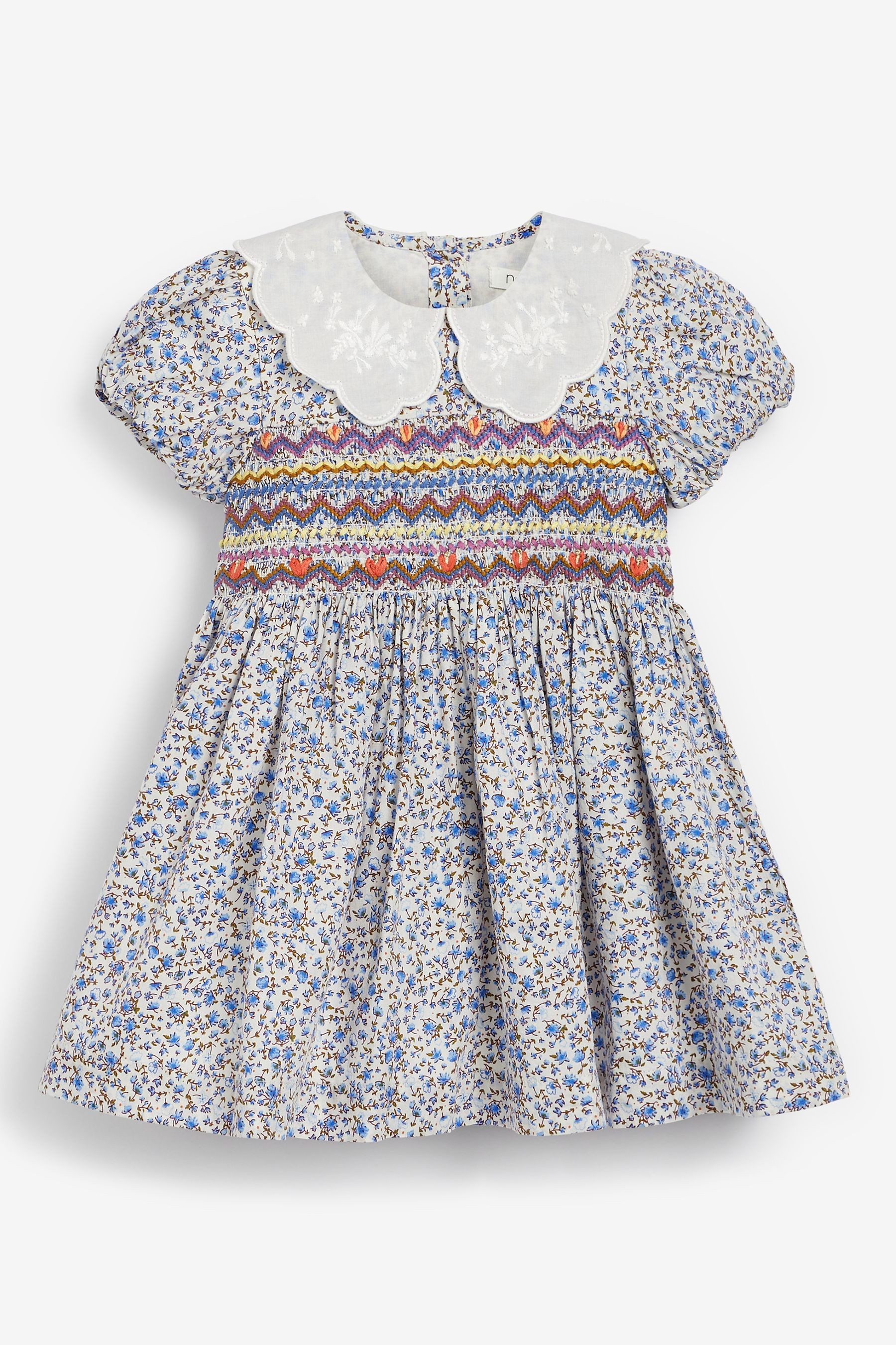 Lace Collar Shirred Cotton Dress (3mths-8yrs)