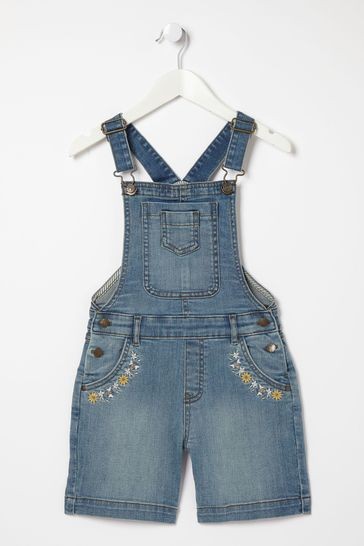 Fat Face Blue Embroidered Dungaree Shorts