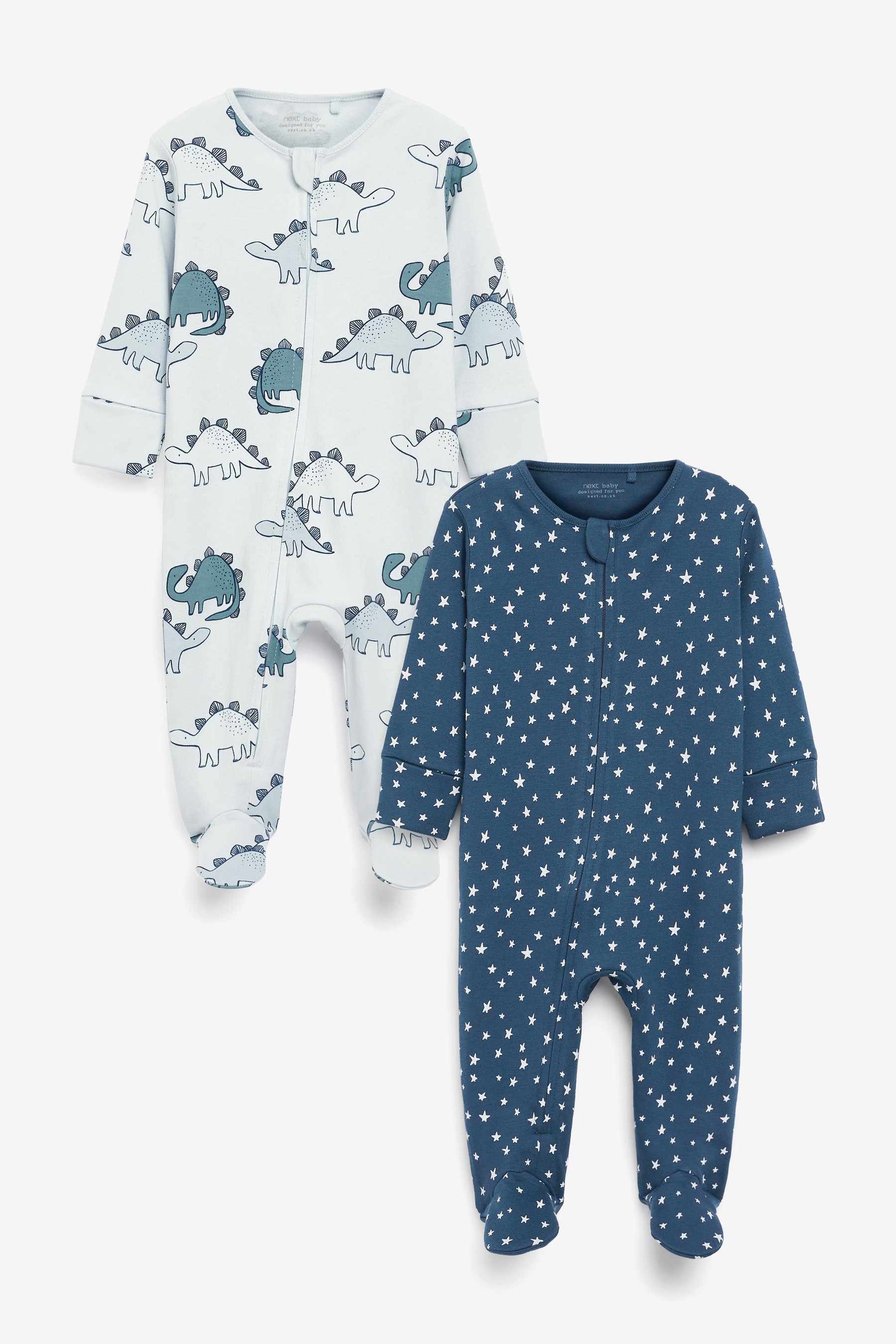 2 Pack Zip Baby Sleepsuits (0mths-3yrs)