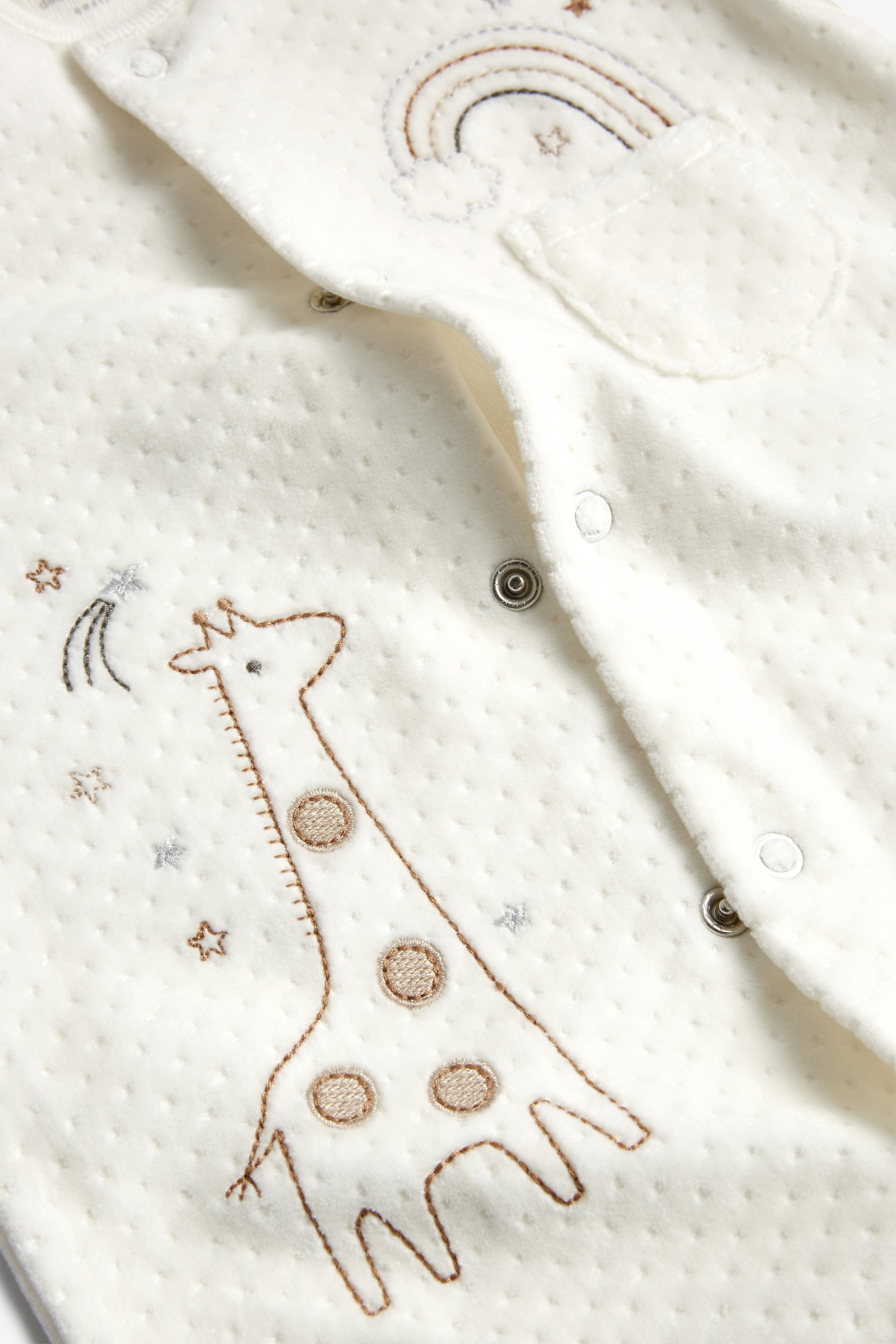 Giraffe Embroidered Velour Baby Sleepsuit (0-18mths)