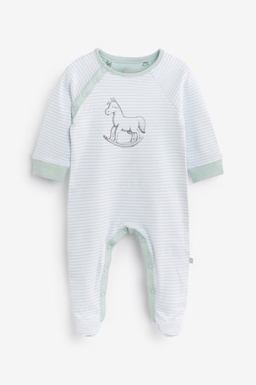 The Little Tailor Blue Stripe Jersey Rocking Horse Sleepsuit