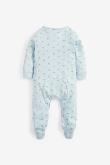 The Little Tailor Blue Jersey Print Rocking Horse Sleepsuit