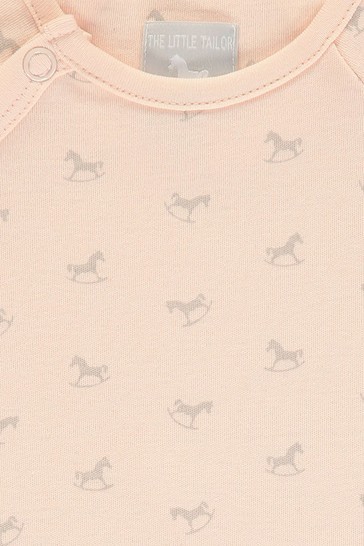 The Little Tailor Pink Jersey Print Rocking Horse Sleepsuit