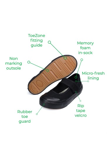 ToeZone Black One Strap Plimsoles