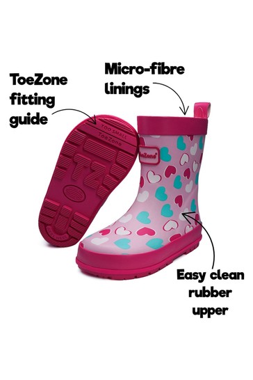 ToeZone Pink Love Heart Print Wellies