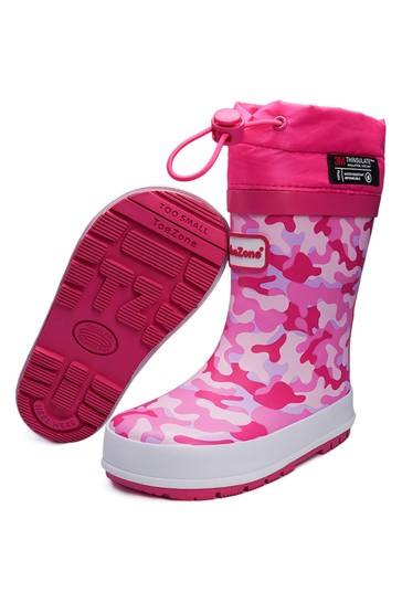 ToeZone Pink Tie Top Camo Wellies