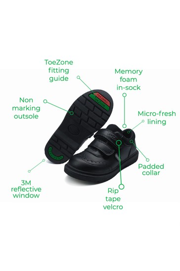 ToeZone Black Twin Strap Brogue School Shoes