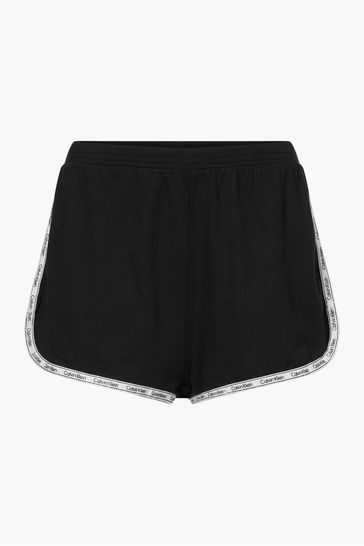 Calvin Klein Womens Black Ore Logo Tape High Waist Runner Shorts