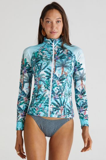 Aqua Blu Floral Tropical Haylay Rash Guard