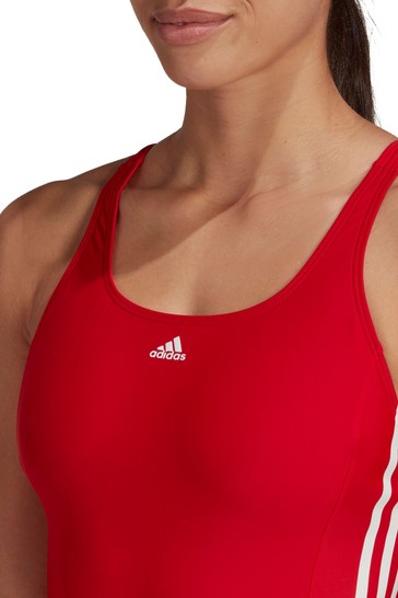 adidas Red 3 Stripe Swimsuit