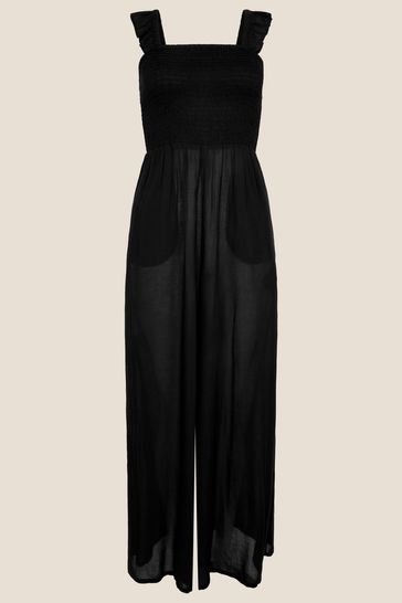 Monsoon Black Plain Ruffle Jumpsuit