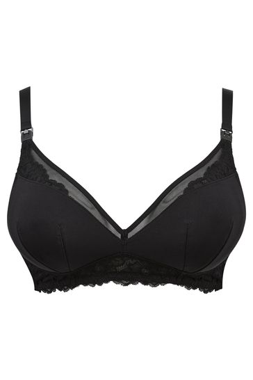 Figleaves Ella Black Mesh Insert Non Wired Nursing Bra