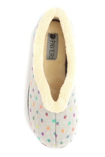 Pavers Ladies Grey Wide Fit Polka Dot Slippers