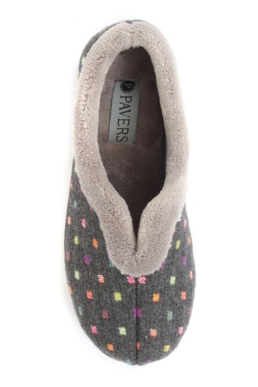 Pavers Ladies Grey Wide Fit Polka Dot Slippers