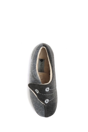 Pavers Grey Ladies Touch Fasten Full Slippers With Permalose Sole