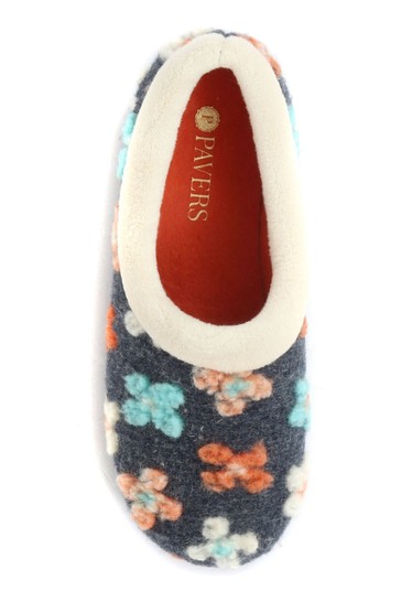 Pavers Blue Ladies Full Slippers with Flower Embellishment