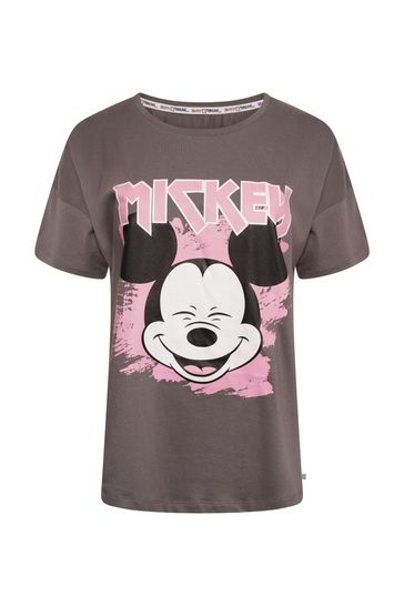 Brand Threads Ladies Official Disney Mickey Mouse BCI Cotton Charcoal T-Shirt Sizes XS-XL