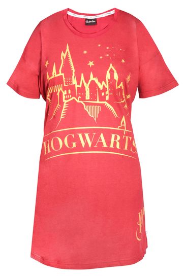 Brand Threads Ladies Official Harry Potter Hogwarts BCI Cotton Red Nightdress Sizes XS-XL