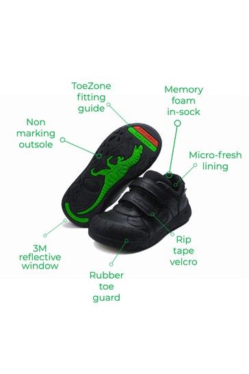 ToeZone Black Chase Dinosaur School Shoes