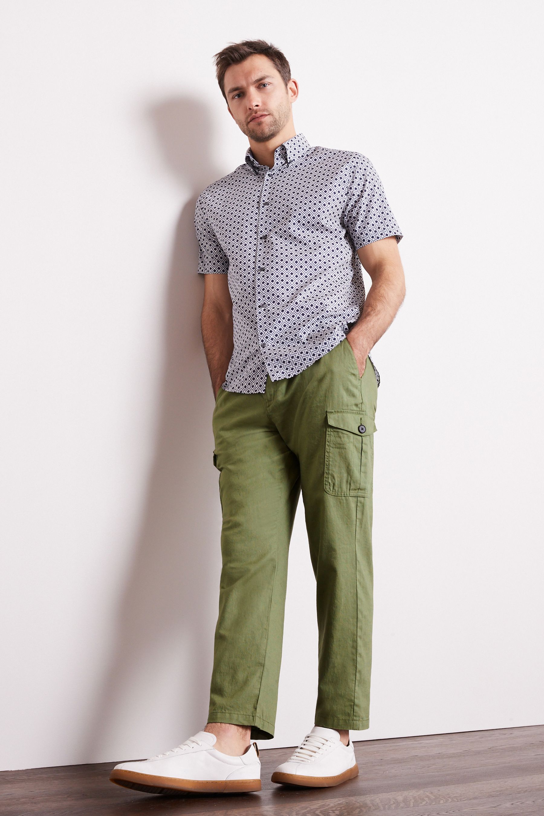 Linen Blend Cargo Trousers