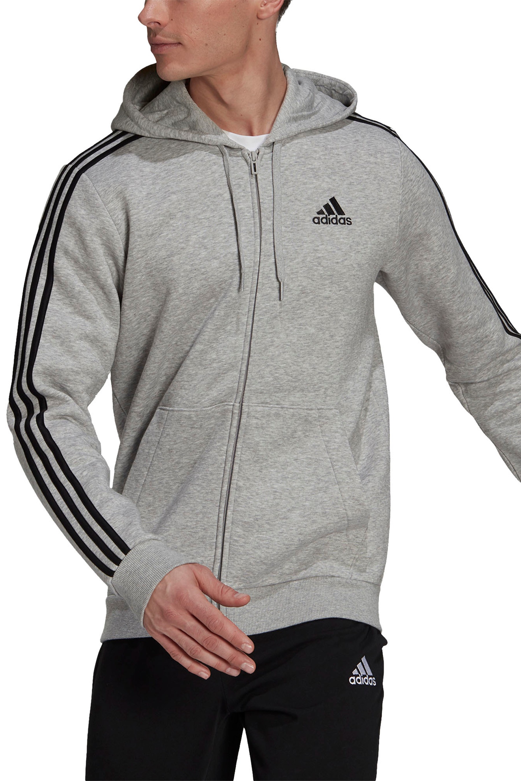 adidias Fleece 3 Stripe Zip Through Hoodie