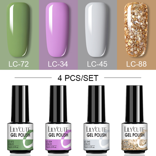 LILYCUTE 10/20/8/2pcs Gel Nail Polish Set Semi Permanent Glitter Hybrid Varnish Base Top Coat Soak Off UV LED Nails Gel