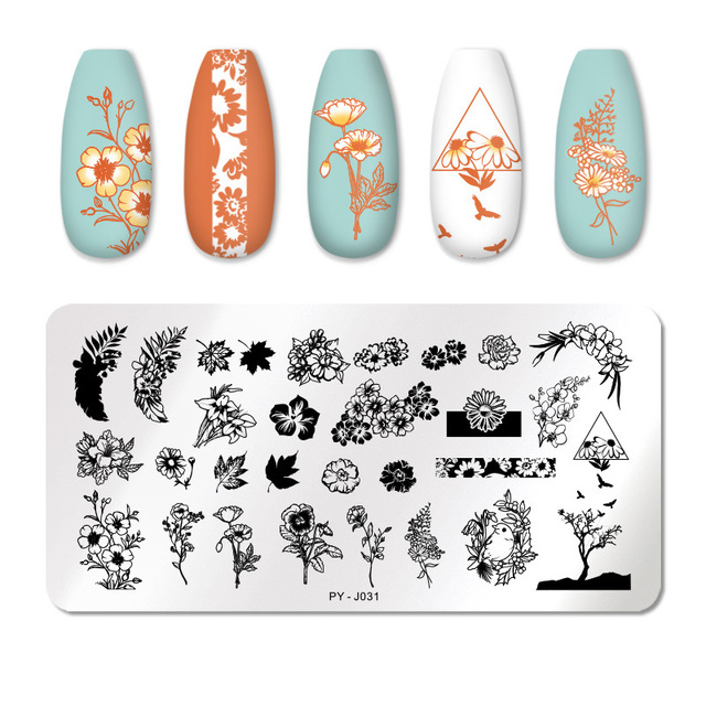 Nail Stamping Plates Natural Animal Snake Scale Flower Grass Tree Theme Image Template Nail Art Template Decoration 42 Designs