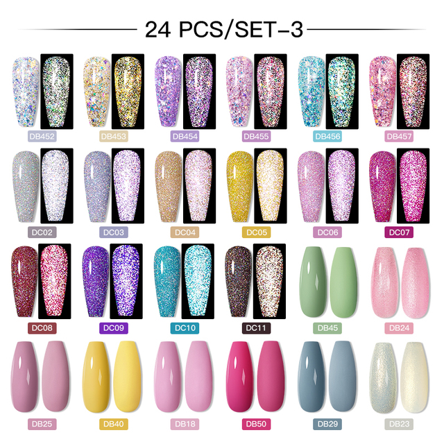 Mtssii 60pcs Color Gel Nail Polish Set Glitter Nail Sequins Gel Soak Off UV Gel Semi Permanent Base Top Gel Nail Art Salon Kits