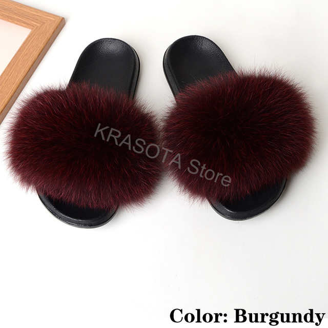 fluffy slippers women luxury real fox fur slippers women home fur slides ladies summer flip flops wholesale flat shoes slippers