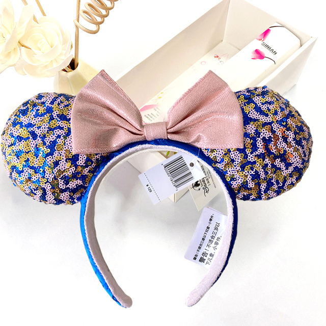 Original Disney Mickey Mouse Headband for Women Sequin Ears Costume Headband Cosplay Plush Adult Kids Headband