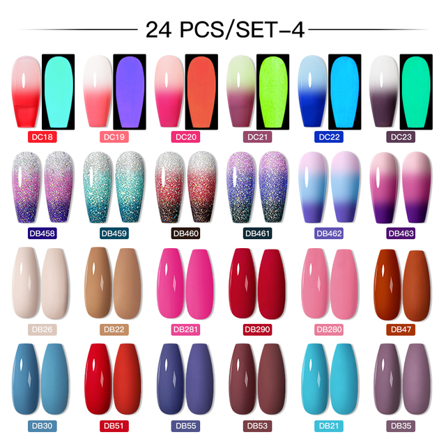 Mtssii 60pcs Color Gel Nail Polish Set Glitter Nail Sequins Gel Soak Off UV Gel Semi Permanent Base Top Gel Nail Art Salon Kits