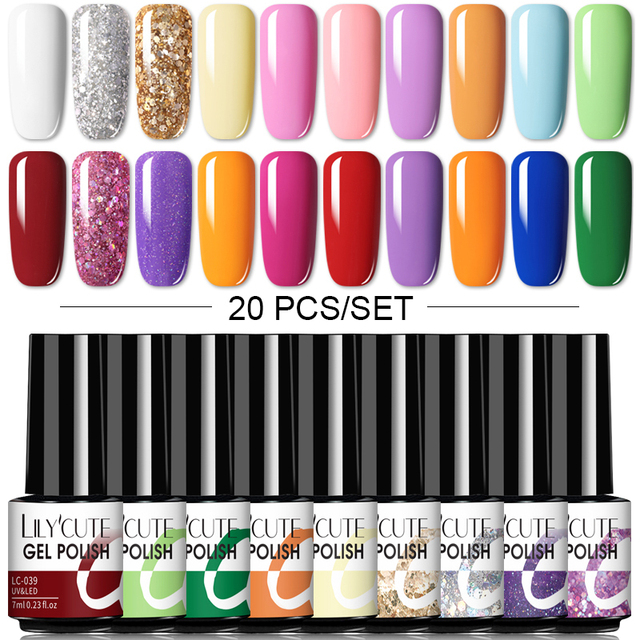 LILYCUTE 20/10/8pcs Set UV Gel Nail Polish Set 7ml Multicolor Semi-Permanent Long Lasting Led Gel Varnish Soak Off Nail Gel