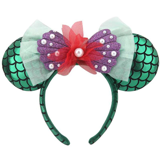 New Disney Mickey Mouse Ears Headband Space Lunar Mountain New Year Minnie Bow Pink Sequins Cartoon Anime Headdress Headband Gif