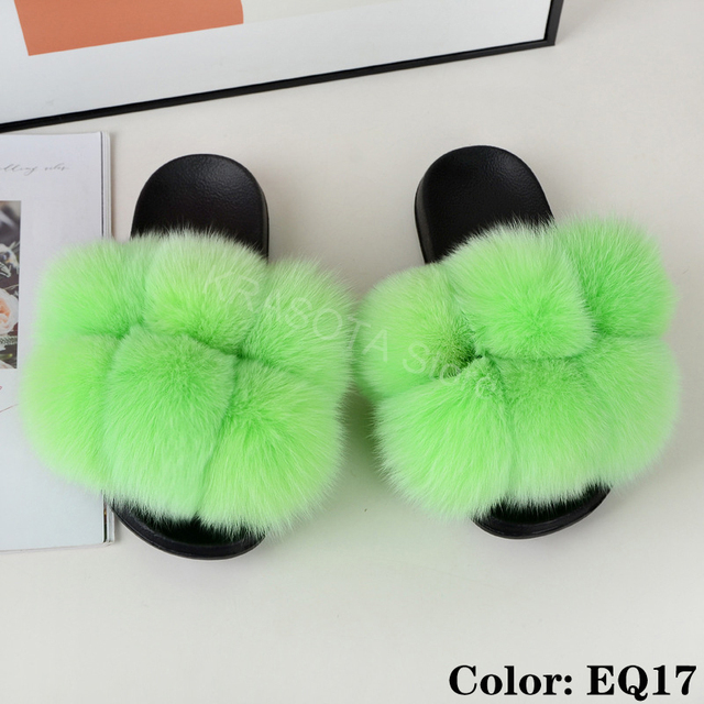 fluffy slippers women luxury real fox fur slippers women home fur slides ladies summer flip flops wholesale flat shoes slippers