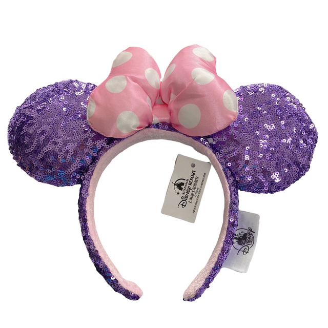 New Disney Mickey Mouse Ears Headband Space Lunar Mountain New Year Minnie Bow Pink Sequins Cartoon Anime Headdress Headband Gif