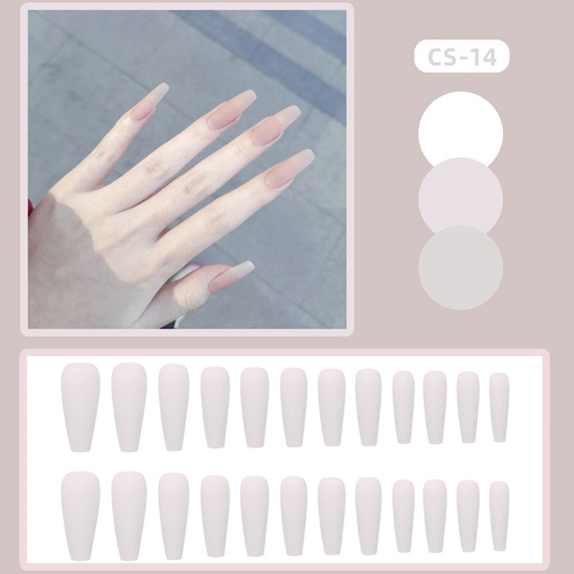 24pcs/box full cover fake press on nails matte yellow pure acrylic frosted ballerina acrylic for nails for women free shipping