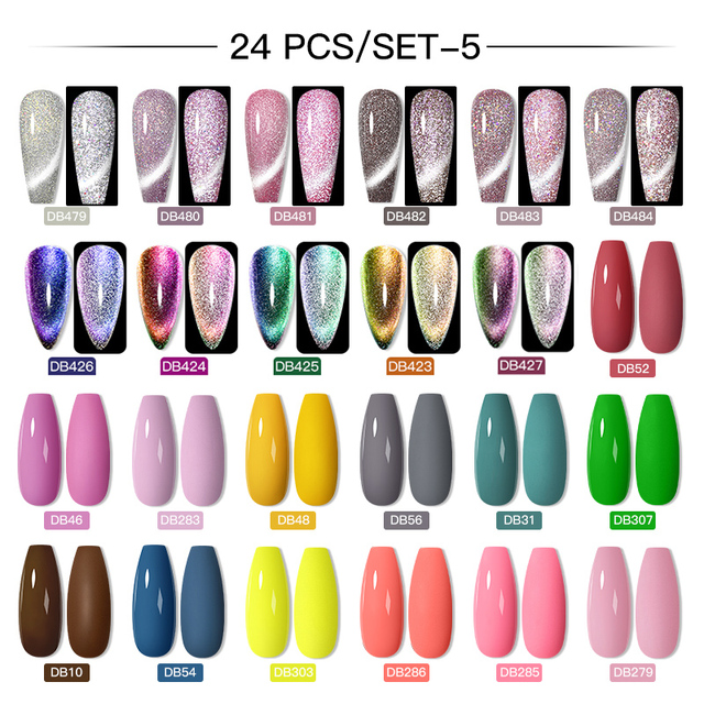 Mtssii 60pcs Color Gel Nail Polish Set Glitter Nail Sequins Gel Soak Off UV Gel Semi Permanent Base Top Gel Nail Art Salon Kits