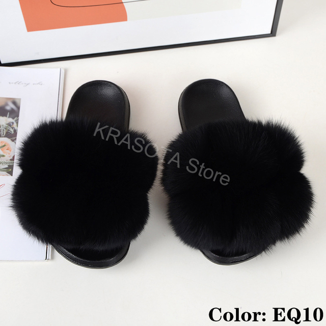 Natural Fur Slippers Women Home Fluffy Slippers House Furry Slides Luxury Summer Flip Flops with Real Fur Wholesale Dropshipping