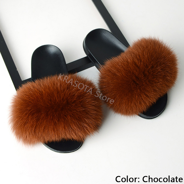 Natural Fur Slippers Women Home Fluffy Slippers House Furry Slides Luxury Summer Flip Flops with Real Fur Wholesale Dropshipping