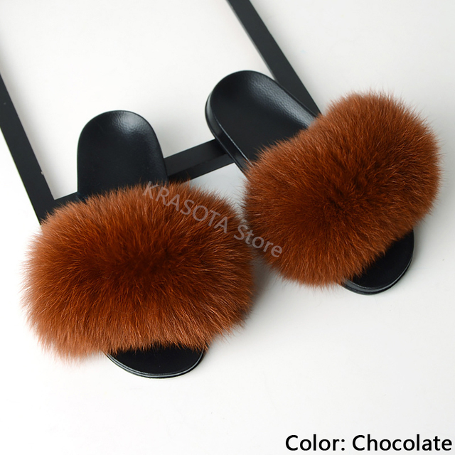 fluffy slippers women luxury real fox fur slippers women home fur slides ladies summer flip flops wholesale flat shoes slippers