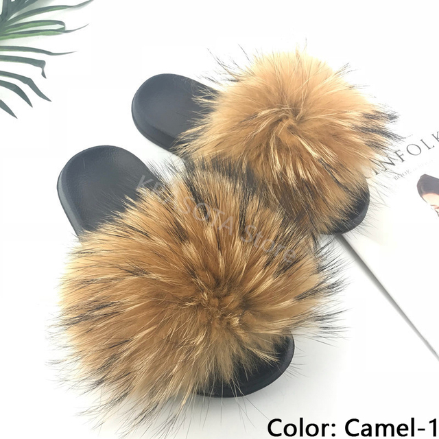 fluffy slippers women luxury real fox fur slippers women home fur slides ladies summer flip flops wholesale flat shoes slippers