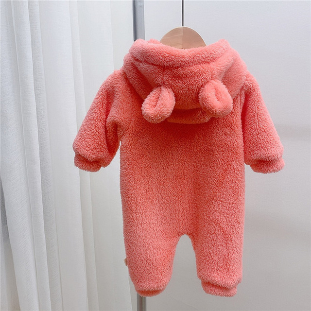 MILANCEL 2021 Autumn Winter Baby Rompers Cute Bear Hooded Baby Boys Rompers Warm Fleece Newborn Baby Clothes