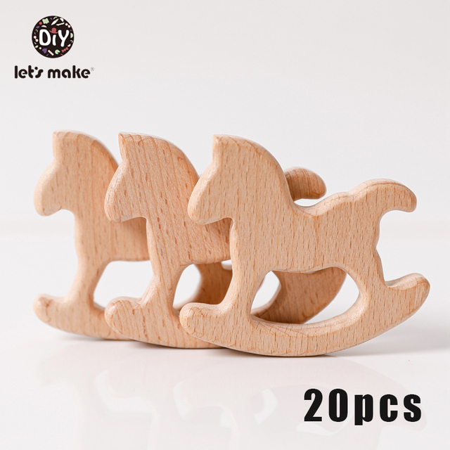 Let's Make 20pcs Wooden Teeth Natural Beech Wood Animal Wholesale DIY Bracelet Chain Accessories New Born BPA Free Elephant