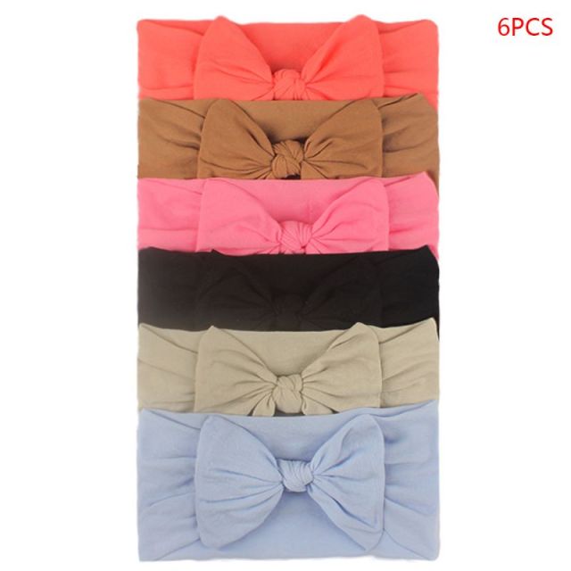 6pcs/set Baby Girls Lovely Bow Hairband Elastic Wide Headband Stretch Knot Headbands Turban Headdress Clothes Accessory