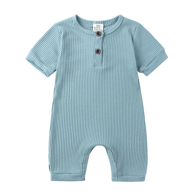 Newborn Summer Romper, Regular Color, Girls Clothes, Short Sleeve, Round Neck, Boys, 0-24 Months