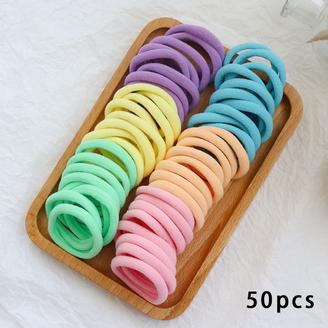 50pcs Set Colorful Girl Ornament Nylon Elastic Hair Bands Ponytail Hair Accessories Holder Rubber Bands Scrunchie Headband